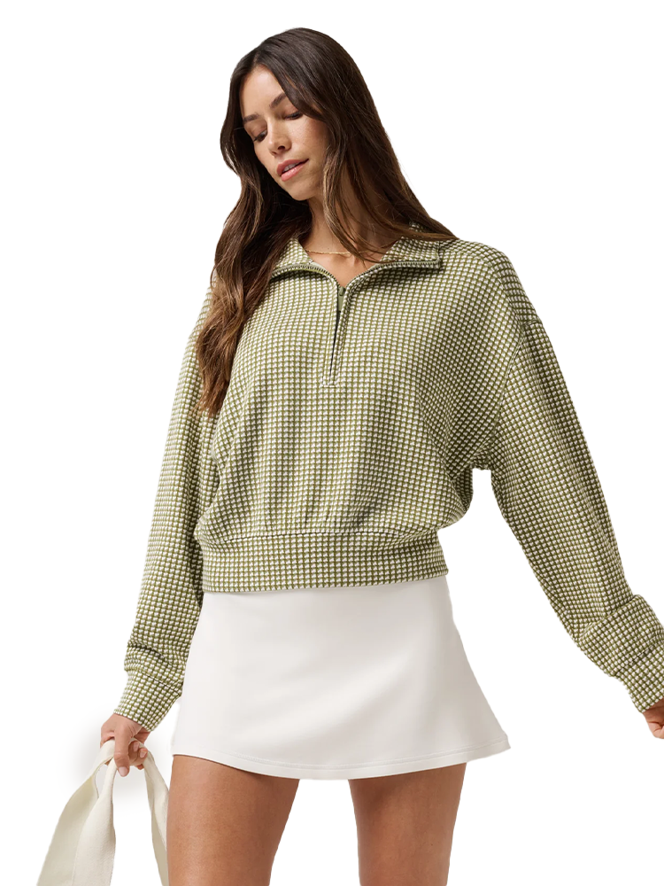 TravisMathew Women's Printed Skyloft Soft Echo 1/2 Zip - Oil Green Multi
