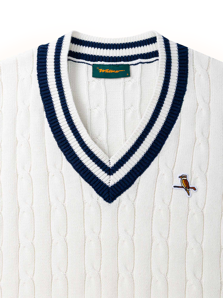 Walker Golf Things Women's Classic Cable Knit Vest - Ecru/Navy