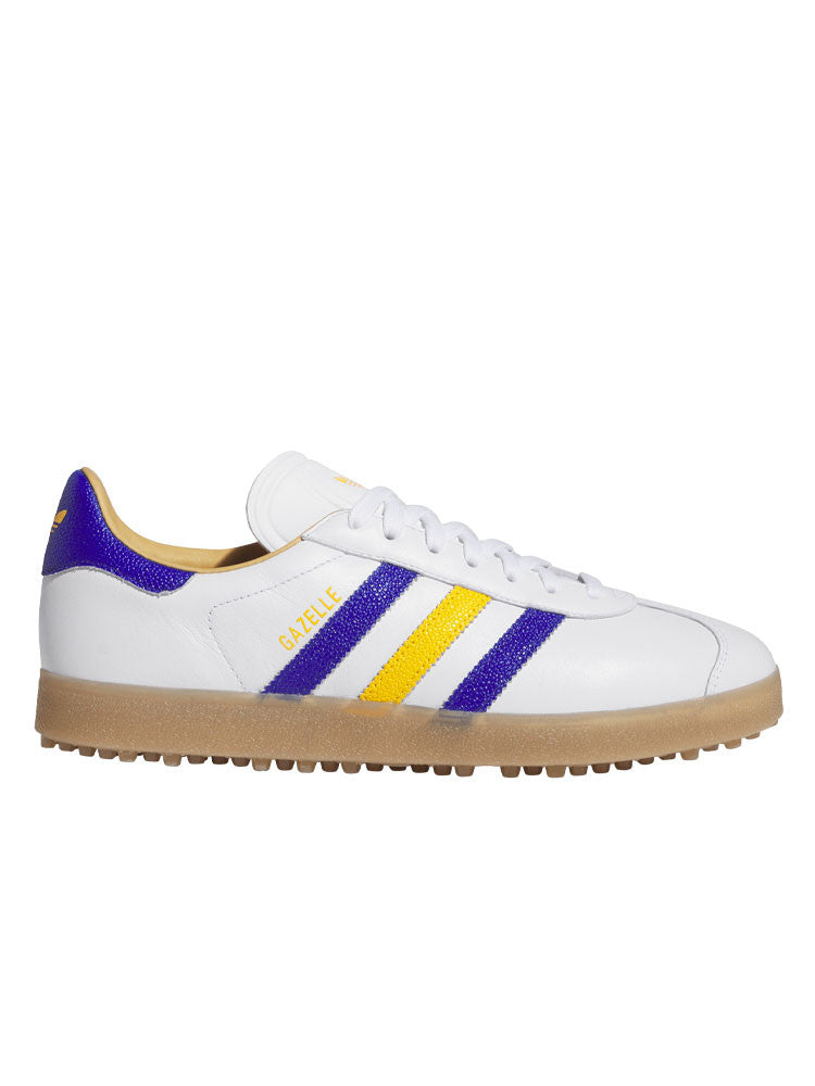 adidas Originals Gazelle Leather Spikeless Golf Shoes - Ftwr White/Blue/Yellow
