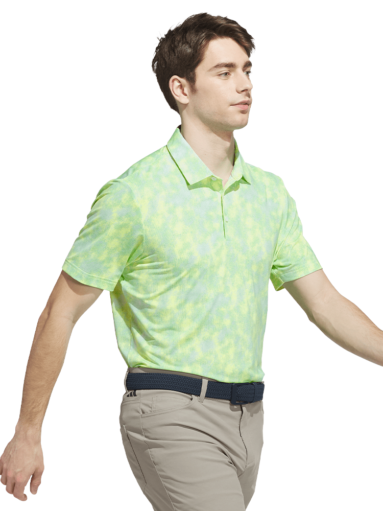 adidas Ultimate365 Textured Print Polo Shirt - White/Lime Burst