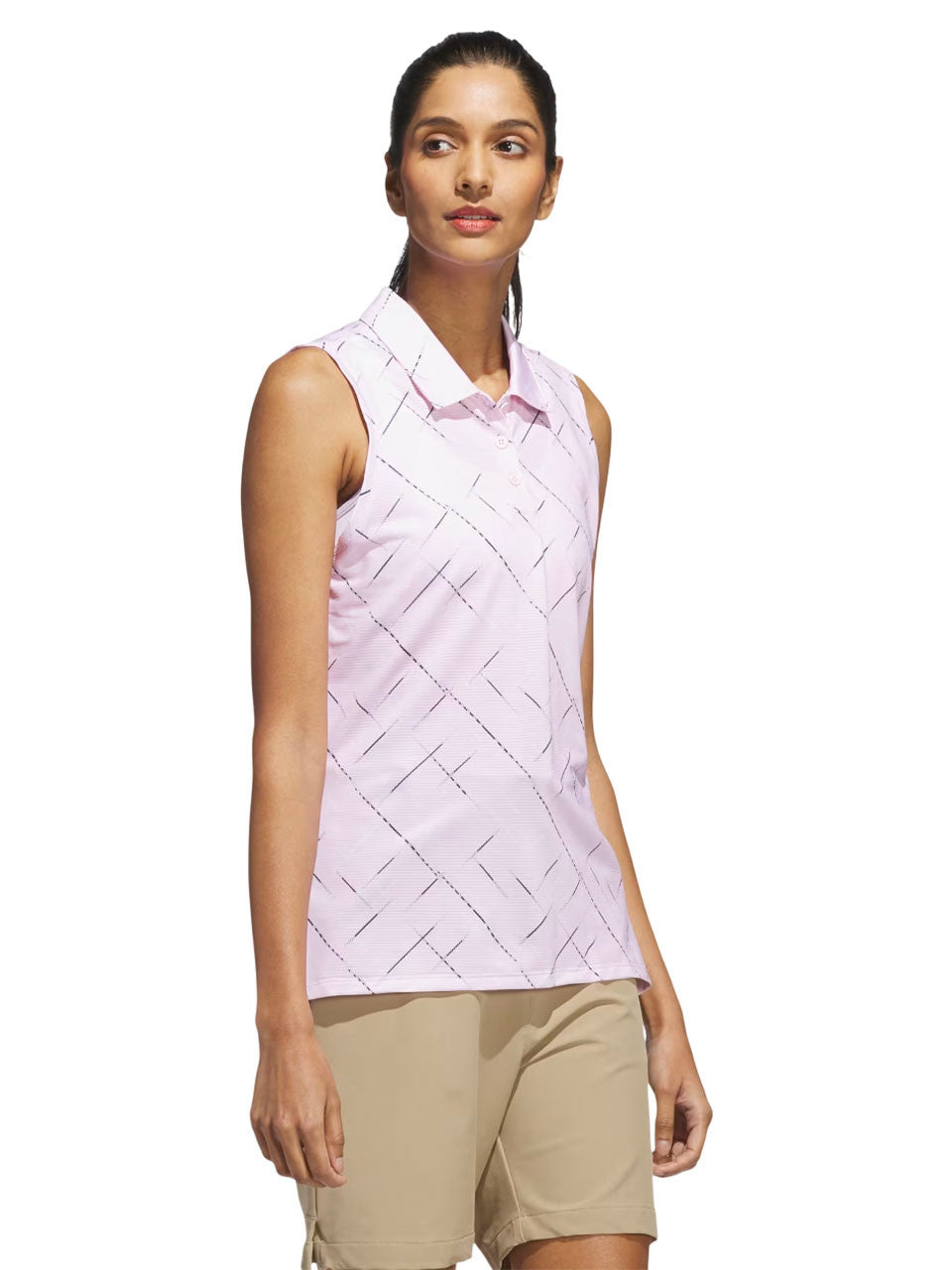adidas Womens Ultimate365 Printed Sleeveless Polo Shirt - Clear Pink