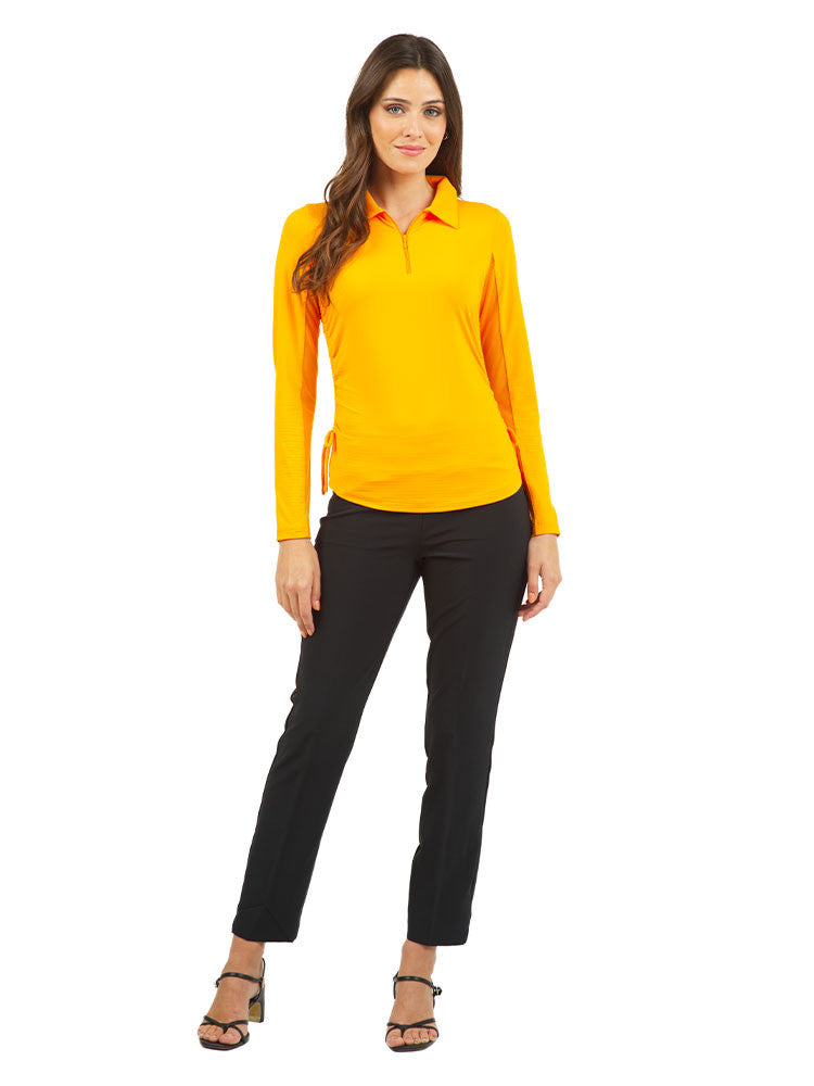IBKUL Adjustable Long Sleeve Zip Polo - Orange Peel