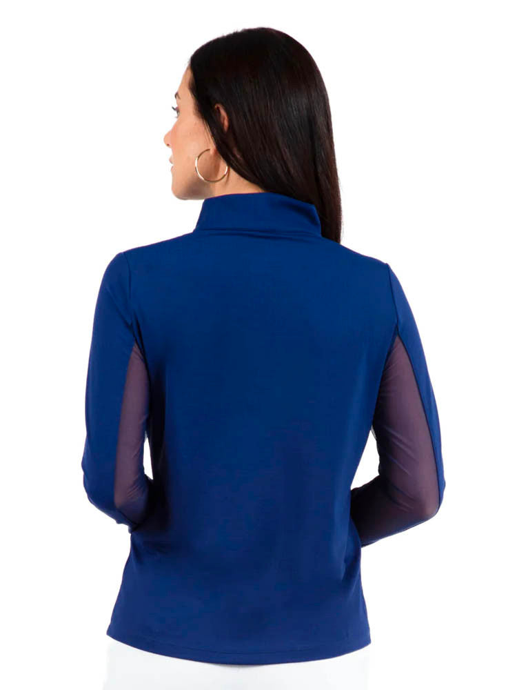 IBKUL Solid Long Sleeve Mock Neck Top - Navy
