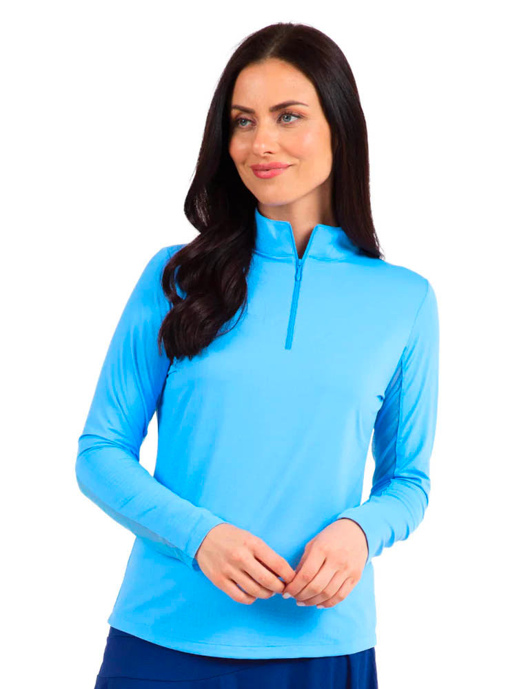 IBKUL Solid Long Sleeve Mock Neck Top - Peri